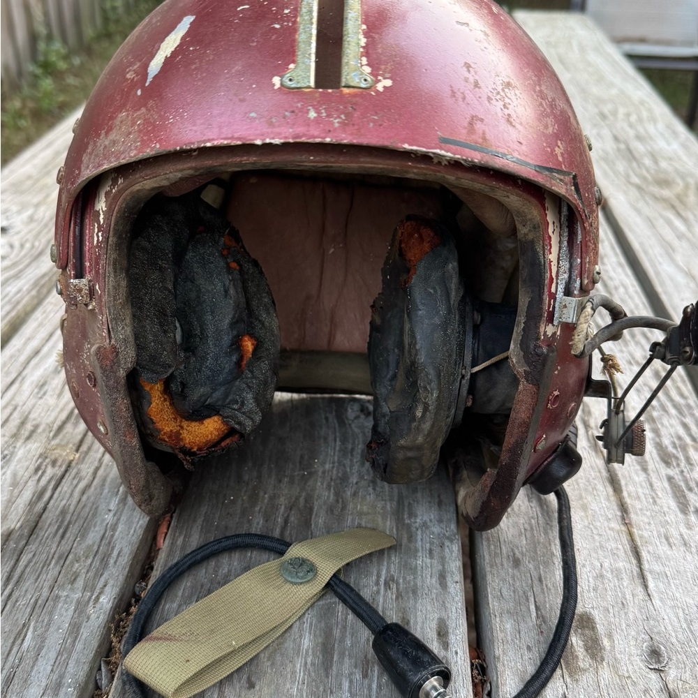 Retro Maroon Helmet with Headphones